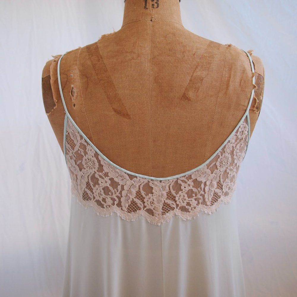 vtg 70s LUCIE ANN Claire Sandra Green Full Sweep Nightgown Beverly Hills LACE M - Picture 8 of 11